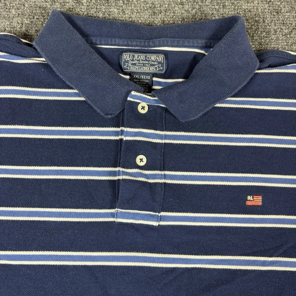 Ralph Lauren Polo Jeans Co Mens‎ Shirt XXL 2XL Vintage Polo Striped Blue